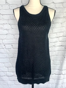 Tommy Bahama Womens 100% Linen Knit Top Sleeveless Sweater Vest Tunic Black M. - Picture 1 of 16
