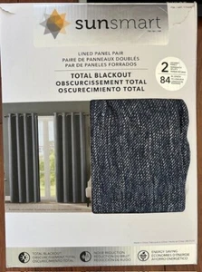 SunSmart Total Blackout Lined Panel Curtains Pair w/ Grommets 2 Pair 84in BLUE - Picture 1 of 1