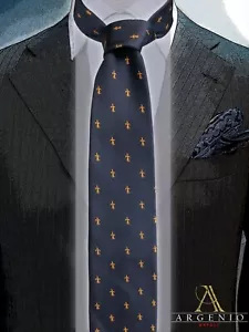 Cravatta uomo gigli oro stemma casato Borbone in pura seta blu Argenio Napoli - Imagen 1 de 1