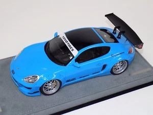 1/18 AB Models Porsche Cayman Rocket Bunny Gloss Baby Blue on Alcantara Base A - Picture 1 of 6