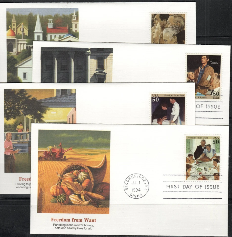 US Scott #2840 a-d "Norman Rockwell Paintings" FDCs. - Image 1 of 1