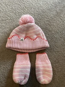 Joules Baby Girl Pink & Cream Bobble Hat And Mittens- Size 0-3 Months - Picture 1 of 1