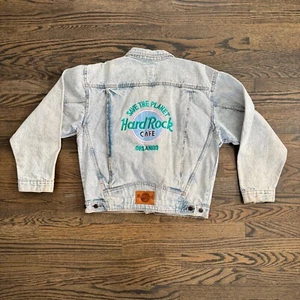 HARD ROCK CAFE Vintage Orlando bestickt Acid Washed Denim Jeansjacke Save Planet - Bild 1 von 15