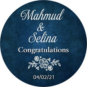  PERSONALISED GLOSS BLUE WEDDING STICKERS ENGAGEMENT CELEBRATION LABELS