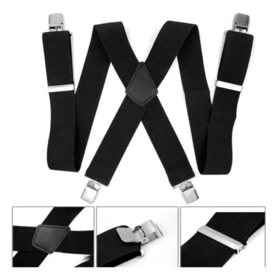 TechTongda Adjustable Mens Braces Suspenders Black 50mm X High Elastic Material - Image 1 of 4