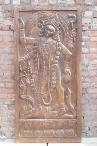 Vintage Kali Wood Carving Panel Hindu Goddess Durga Kali Devi Wall Sculpture 72