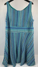 Dressbarn Teal Blue Striped Crochet Knit Fit & Flare Dress W/Lining Size 18W
