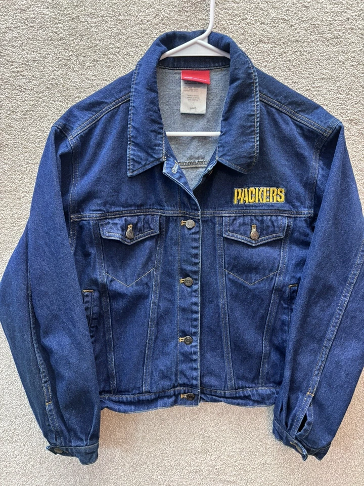 Chaqueta vaquera de colección Green Bay Packers REEBOK para mujer *Jeans grandes azules bordados Foto 1 de 4