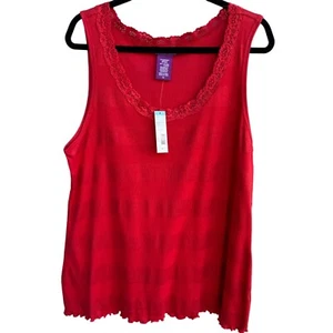 Beverly Drive Womens Red Lace Trim Glitter Stripe Sleeveless Scoop Neck Tank Top - Picture 1 of 8