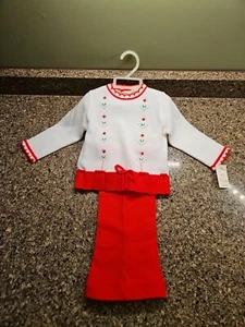 Zweiteiliges Outfit Größe 1 rot & weiß Strick Mädchen Kleinkind Time JC Penney Vintage - Bild 1 von 7