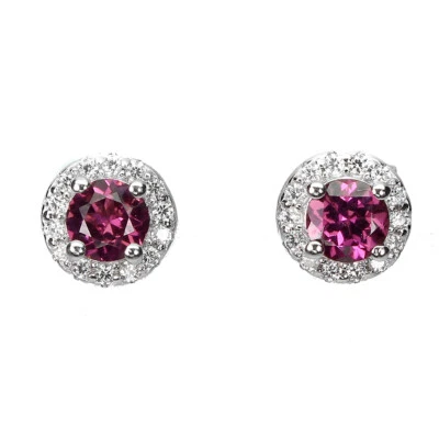 925 Sterling Silver Round Rhodolite Garnet 4mm Simulated Cz  Earrings - Image 1 of 4