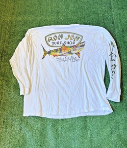Ron Jon Surf Shop Shirt Mens XL White Long Sleeve Crew Neck Salt Life Tee - Picture 1 of 8