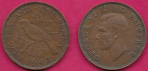 NEW ZEALAND ONE PENNY 1943 XF TUI BIRD,(Prosthemadera novaeseelandiae,Māori name - Picture 1 of 1
