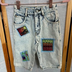 Vintage Boys Acid Wash Patchwork Sz 7 Jean Shorts Jorts Light Wash Kids - Picture 1 of 9
