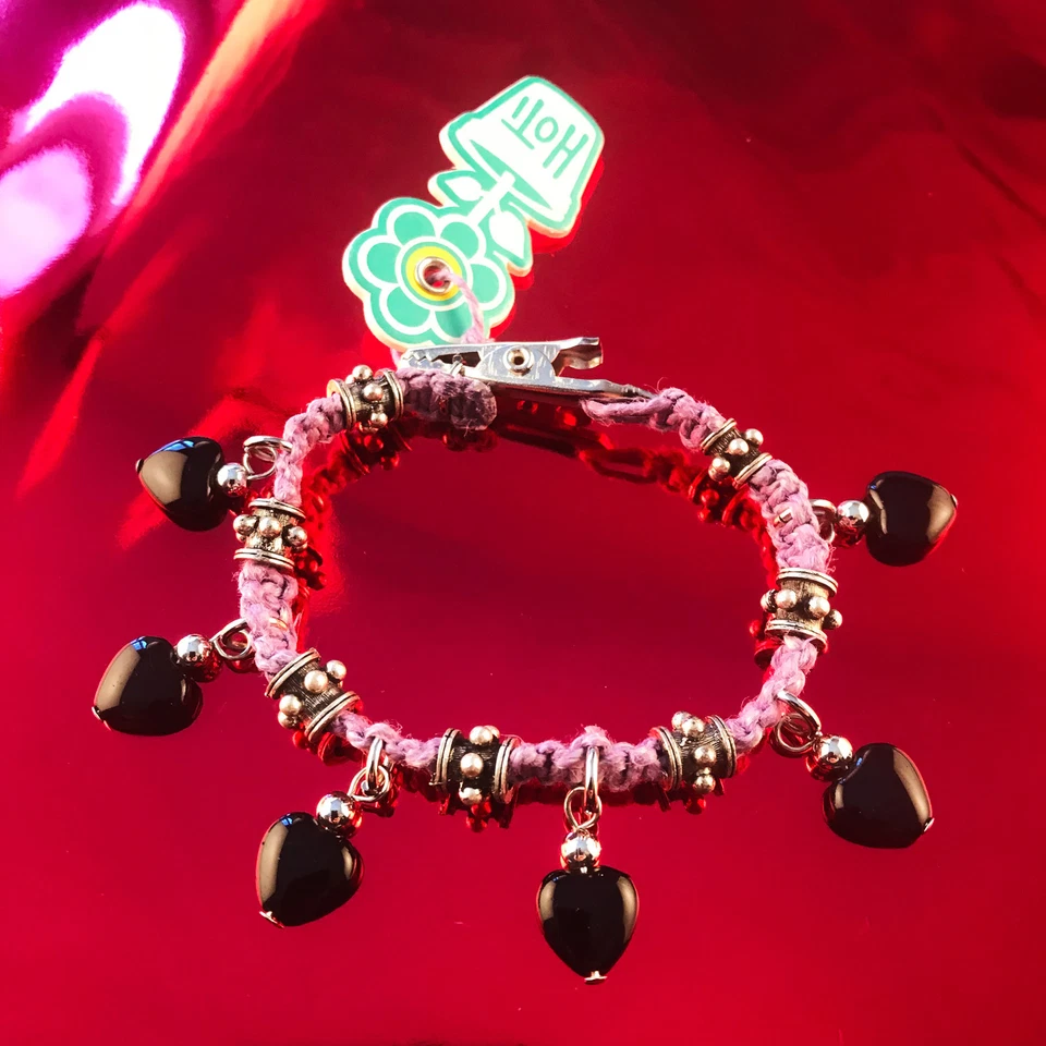HOTI Púrpura Cáñamo Hecho a Mano Corazones Negros Cuentas Cucaracha Clip It Dije Pulsera Amor Foto 1 de 1