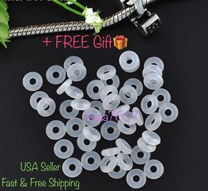 12pc-White/Clear Silicone Rubber Stopper Rings Spacer Bead Fit European Bracelet