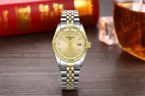 NEW! Stunning Rhinestone Gold Dial Watch Gold & Silver Bracelet Sieko Movement - Picture 1 of 13