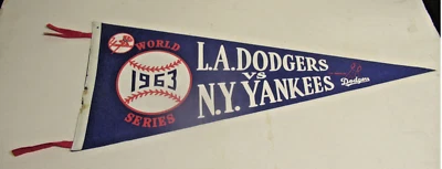 Banderín Serie Mundial 1963 New York Yankees vs Los Angeles Dodgers 28" Foto 1 de 3