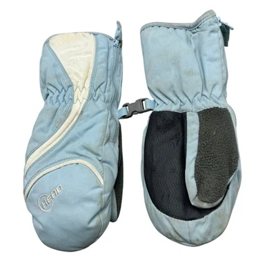 Head kids 浅蓝色和白色滑雪连指手套 Outlast Technology 小号侧拉链 阅读 — 第 1/4 张图片