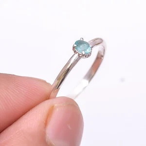 Neon Blue Apatite - Bahia Mines Solitaire 925 Sterling Silver Ring s.6 Sku63 - Picture 1 of 4