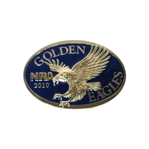 NRA Belt Buckle Golden Eagle 2010 Gold with Blue Background New in Original Box - Picture 1 of 8