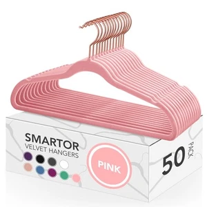Velvet Hangers - 50 Pack, Felt Hangers Non Slip Rose Gold Velvet Hangers, Pink - Picture 1 of 9