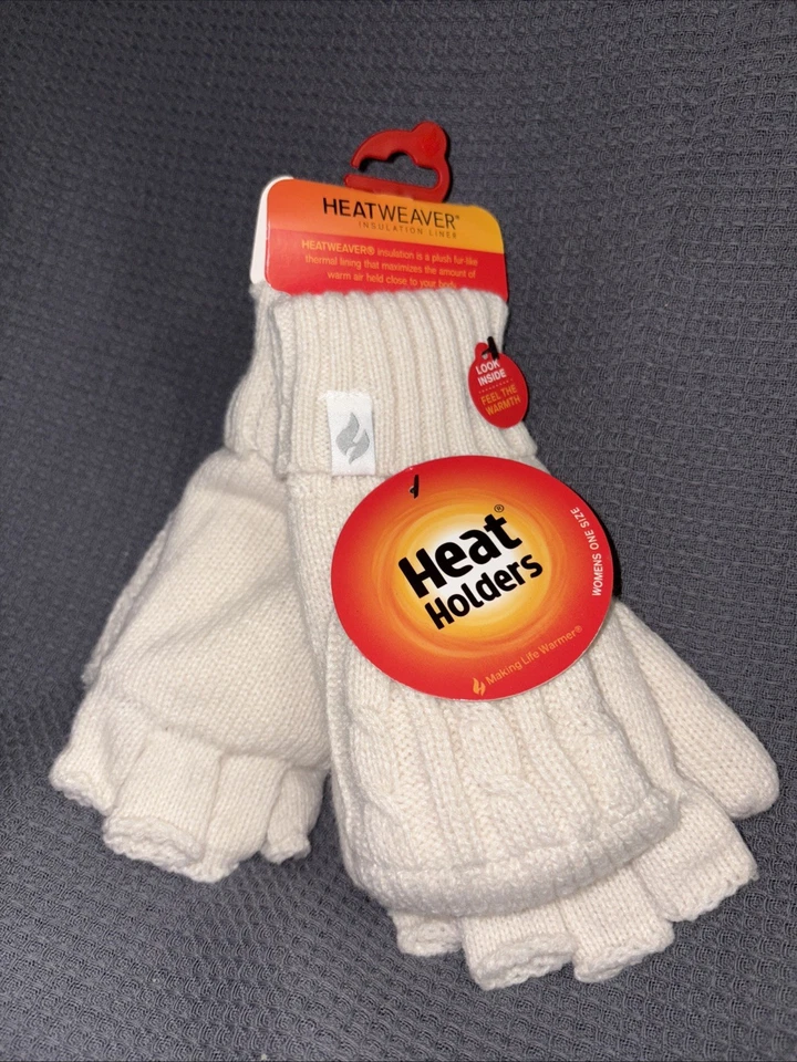 Gloves Heat Holders Cable Knit NWT Women's  Beige One Size Converter Finger - Image 1 of 3
