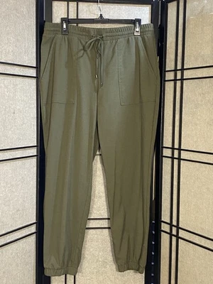 Nine West Women's Relaxed Fit Tie Elastic Waist Jogger Pants Size L Olive Green - Image 1 of 4
