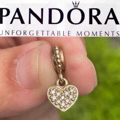 Authentic PANDORA 14k Gold and Diamond Pave Brilliant Heart Dangle Charm 750809 - Image 1 of 4
