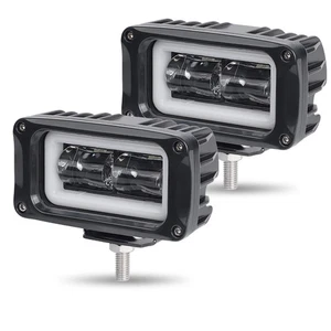 2X 4in LED Work Light Bar White Halo Angel Eye Pods Driving Fog Offroad ATV SUV - Picture 1 of 10