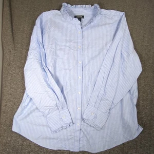 Camicia donna Lands End 18W con volant e rifiniture classica a righe blu/bianco  - Foto 1 di 8