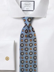 Jos A Bank Executive Silk Tie Sky Blue Gold Dark Red Mosaic Tiles Medallions - Picture 1 of 9