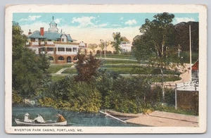 Riverton Park Casino Portland ME Maine People in Rowboat Vintage Postcard - Picture 1 of 2