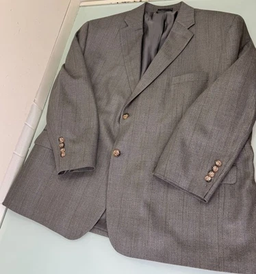 Blazer Lauren Ralph Lauren 46S lã de seda espinha de peixe 2 botões ventilação única cinza - Imagem 1 de 4