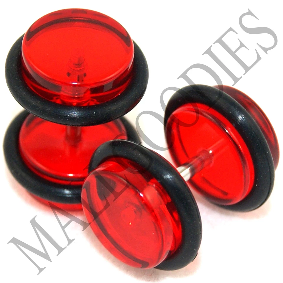 Pendientes tapones ilusión engañosos falsos 0346 aspecto 16G 0G rojo claro MallGoodies Foto 1 de 1