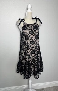 Storia Black Floral Lace Sleeveless A Line Ruffle Shift Dress Bow Romantic New M - Picture 1 of 11
