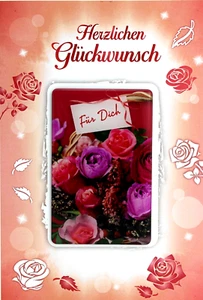 Glückwunschkarte Frau Blumen Motiv Karte Grußkarte Rosen mit Kühlschrankmagnet - Bild 1 von 7