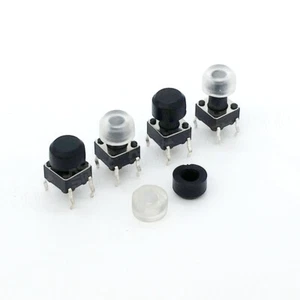 6x6mm PBT Momentary Push Button Switch Micro Tactile Caps Round Black Clear - Picture 1 of 6
