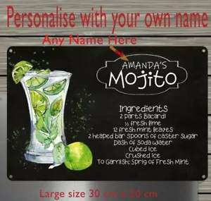 Ricetta Mojito Personalizzata - Piatto/Insegna Metallo 30x20cm - Uso Interno ed Esterno - Foto 1 di 1