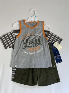 Lucky Brand 3pc Boys Outfit Size 5 Tank Shirt Shorts NWT $62 - Picture 1 of 10