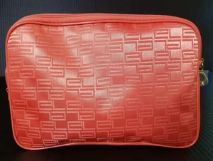 Estee Lauder Zippered Makeup Cosmetic Bag Tangerine Orange Geometric Print NWOT - Picture 1 of 7
