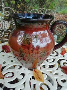 Vintage Large Spanish 5Litre Glazed Pottery Sangria Jug Pitcher Sgraffito Decor - Picture 1 of 7