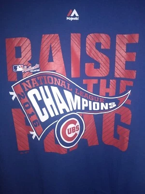 Camisa Chicago Cubs 2016 NL Champions Raise The Flag tamanho L Majestic autêntica - Imagem 1 de 4