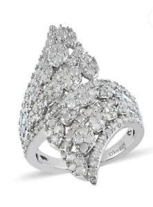 Diamond Bypass Ring In Platinum Over Sterling Silver Size 8 (1.50ctw)