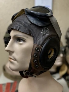 Nice original WWII AAF A-11 Leather Flight Helmet W/ Polaroid B-8 Goggles Flying - Picture 1 of 15