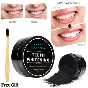 ORGANIC COCONUT ACTIVATED CHARCOAL TOOTHPASTE NATURAL TEETH WHITENING POWDER KIT - Picture 1 of 15