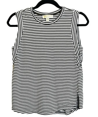 Camisa feminina Michael Kors verde oliva branca listrada sem mangas tamanho P - Imagem 1 de 3