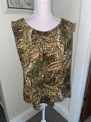 Camiseta sin mangas St John’s Bay escote con volantes marrón/verde/naranja talla XL Foto 1 de 4