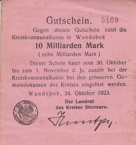 Wandsbek, Kreiskommunalkasse, 10 Milliarden Mark 1923 - Picture 1 of 1