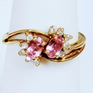 Womens Vintage Magic Glo 10k Gold Ring Pink Oval Shape With CZ - Picture 1 of 7